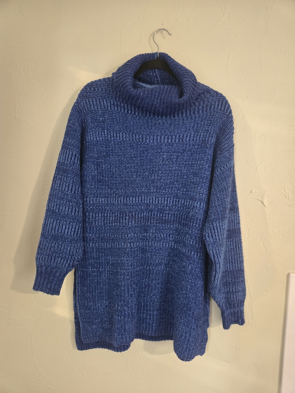 Free People Blue Chunky Knit Oversized Turtleneck Sweater
